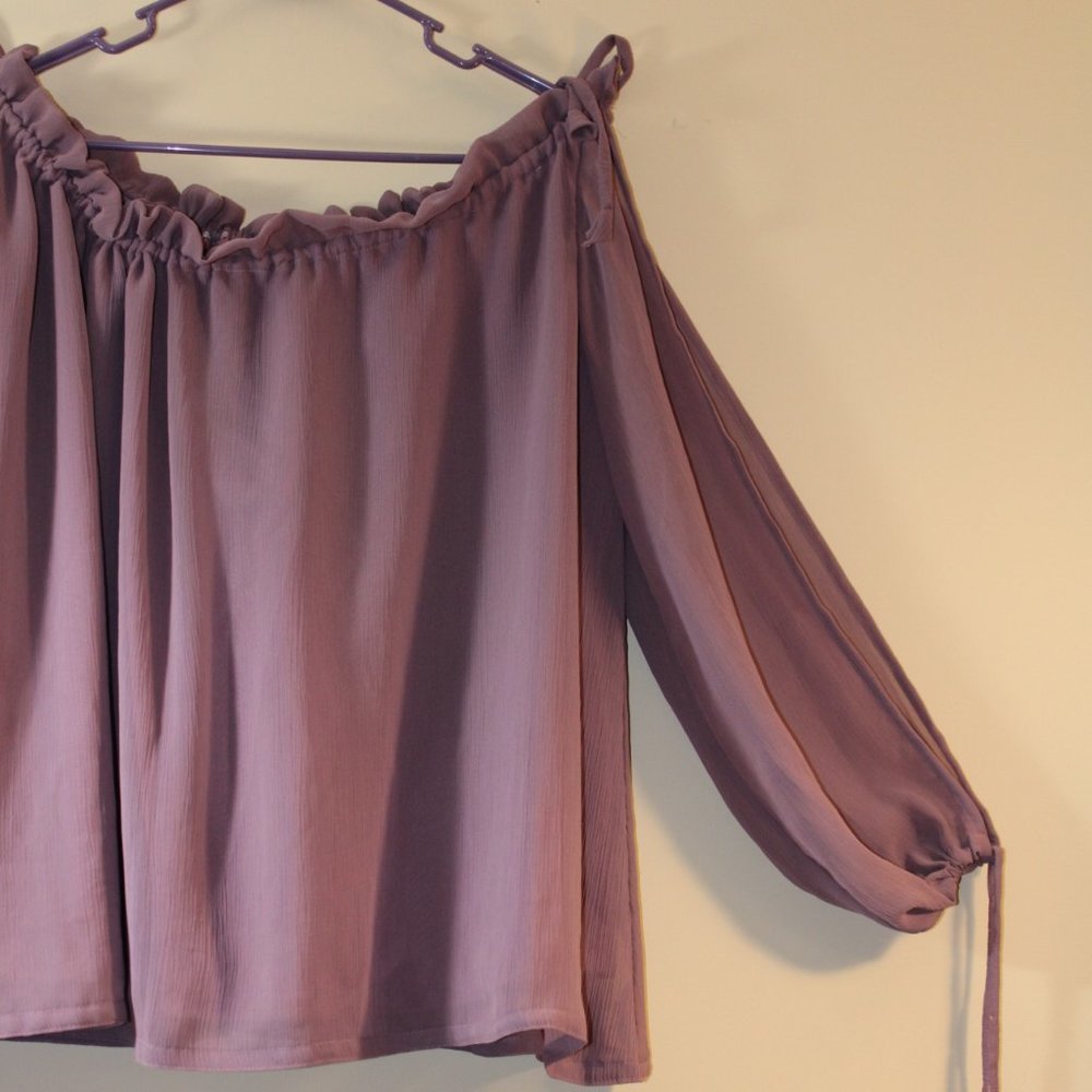 Purple Long Sleeves Cold Shoulder Adjustable Top